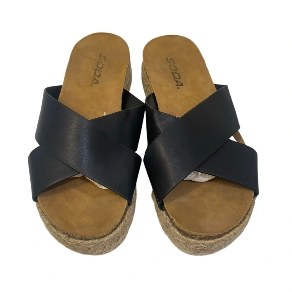 SODA Black Cross Strap Platform Espadrilles Size 6.5